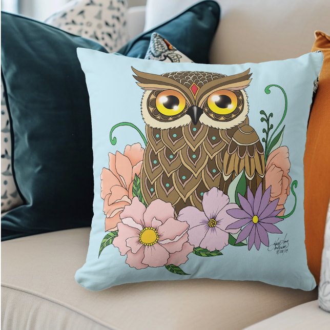 Almofada Primavera Pastel Flowers Owl (Criador carregado)