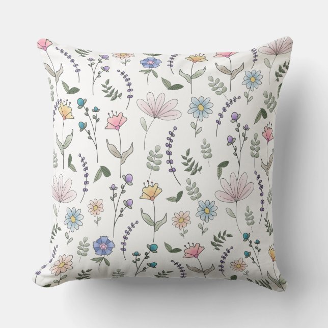 Almofada Primavera Watercolor Doodle Flowers (Frente)