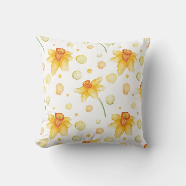Almofada Primavera Yellow Daffodil Flores padrão Watercolor (Frente)