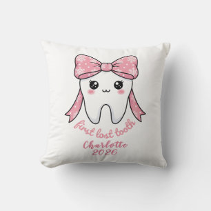 Almofada Primeiro Dente de Bebê Laço Rosa Kawaii Milestone