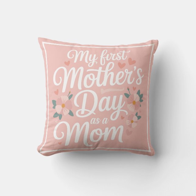 Almofada Primeiro Dia das Mães com Flores Rosa Personalizad (Frente)