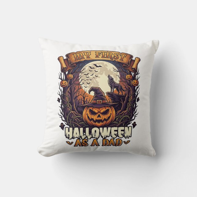 Almofada Primeiro Halloween como Papai Abóbora Lobo Lua_1 (Frente)