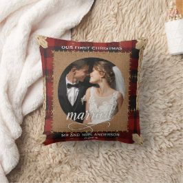 Almofada Primeiro Natal Casado Plaid Tábua de Madeira Rústi