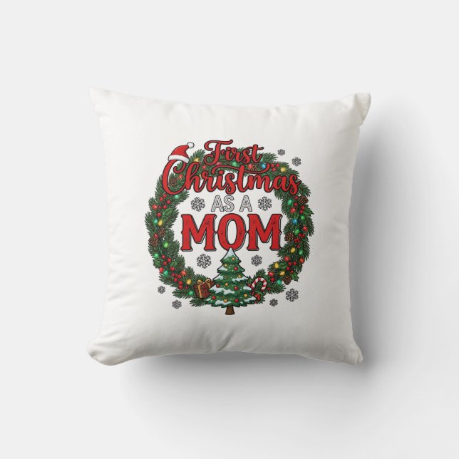 Almofada Primeiro Natal Como Mãe Pine Wreath Tree (Frente)