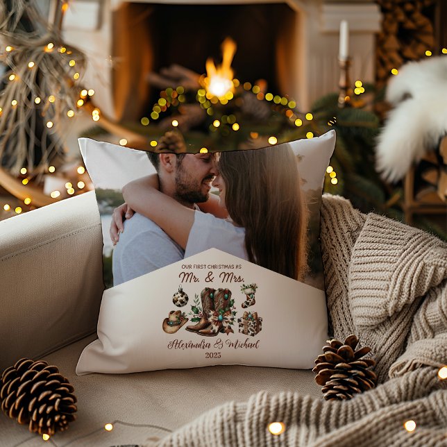 Almofada Primeiro Natal como Sra e Sr Foto Ocidental (Criador carregado)