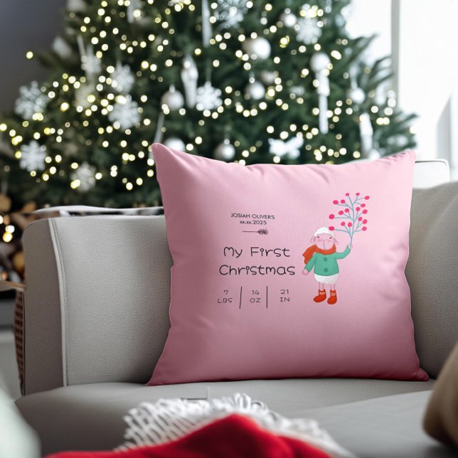 Almofada Primeiro Natal do Bebê - Arte de Cordeiro Fofo em  (Criador carregado)