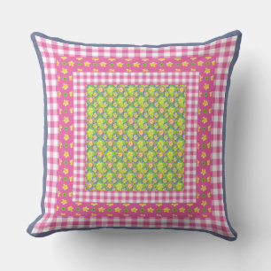 Almofada Primroses e Gingham, ao estilo do país