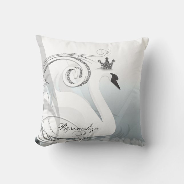 Almofada Princesa Cisne Prata & Branco Elegante Chique Pers (Frente)