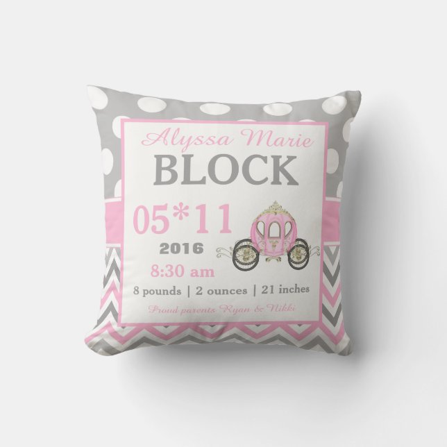 Almofada Princesa cor-de-rosa cinzenta Carruagem Bebê (Frente)