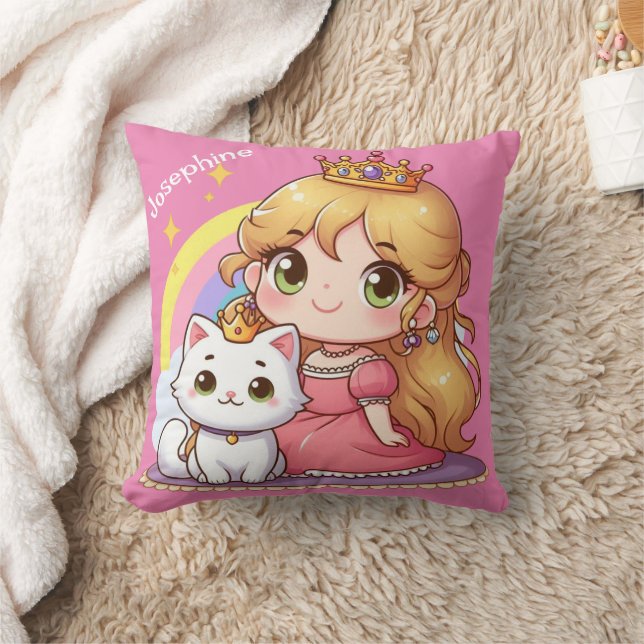 Almofada Princesa Cuta Personalizável com Gato Branco (Cobertor)