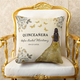 Almofada Princesa Dourada Floral Quinceanera Birthday