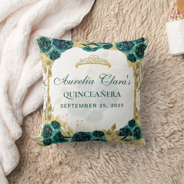 Almofada Princesa Floral Verde Arco Dourado Quinceanera (Cobertor)