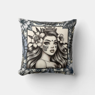 Almofada Princesa Polinésia Floral Tribal Azul