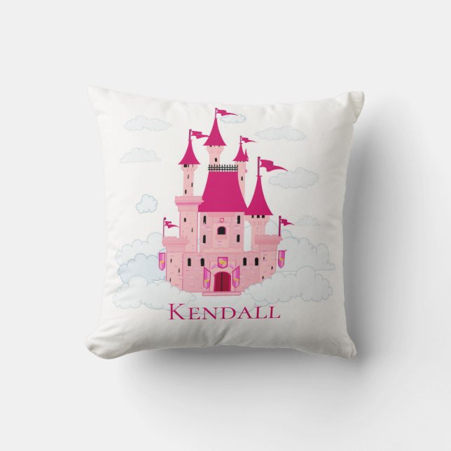 Almofada Princesa Rosa Castelo Personalizado Girly  (Frente)