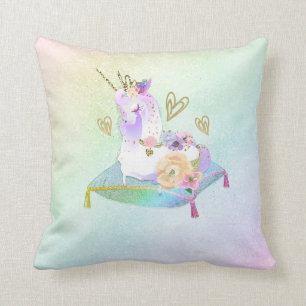 Almofada Princesa Unicórnio Diva Arco-íris Pastel Iridescen