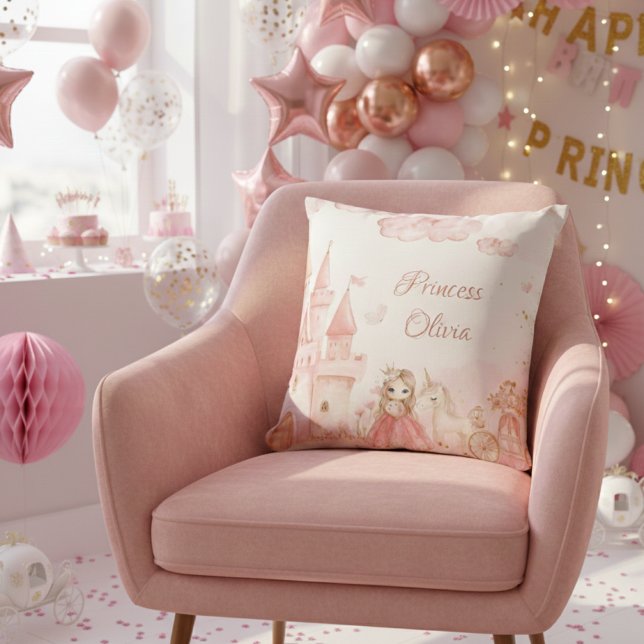 Almofada Princess Pink Castle Unicorn Birthday Party  (Criador carregado)