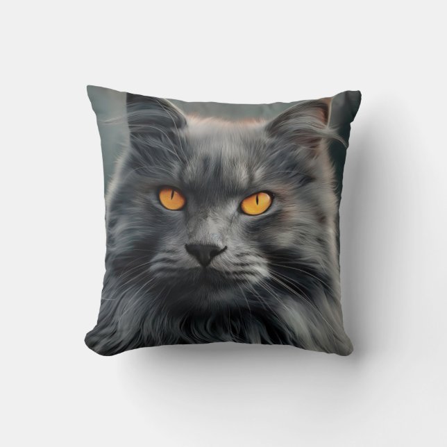 Almofada Projeto de Retrato de Majestoso Gato de Cabelo Lon (Frente)