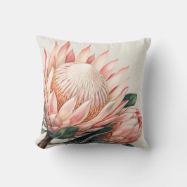 Almofada Protea Rosa Clara em Aquarela Floral Romântica