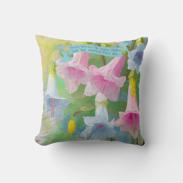 Almofada Proverbs 31:29 Fé Espiritual cita Presentes De Nan (Frente)