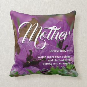 Almofada PROVERBS 31 MÃE Cristã Roxo Floral