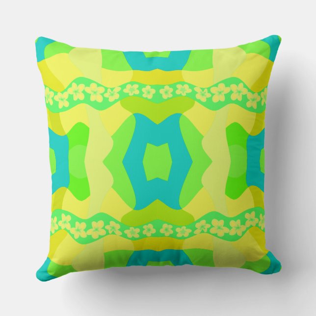 Almofada Psicodélica Daisy Chain Patchwork Lemon Limão Teal (Verso)