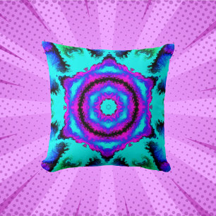 Almofada Psicodélico Flor, Cor-de-rosa, roxo e azul