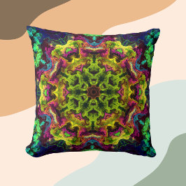 Almofada Psicodélico Mandala Flor Verde Azul e Roxo