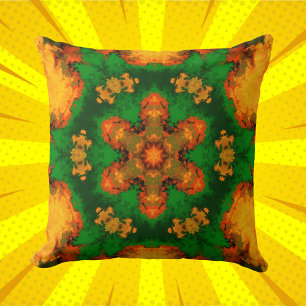 Almofada Psicodélico Mandala Flor Verde Laranja e Amarelo