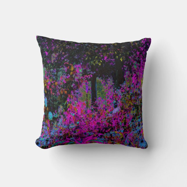 Almofada Psicodélico, Rosa Quente e Jardim Negro (Frente)