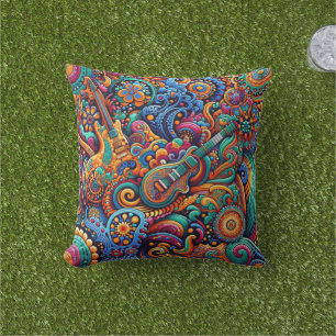 Almofada Psychedelic Batik Guitar Arte Colorida Música Retr