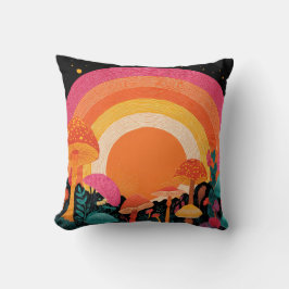 Almofada Psychedelic Mushroom Sunset – Retro Fantasy Nature