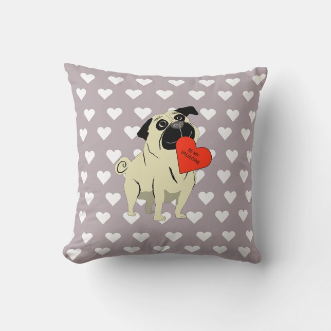 Almofada Pug be my Valentine (Frente)