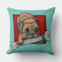 Almofada Pug bonito com osso grande