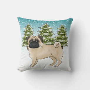 Almofada Pug Cerimonial Desenho Animado Cachorro Floresta I