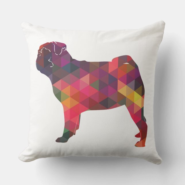 Almofada Pug Colorful Geométrico Pattern Silhouette (Frente)