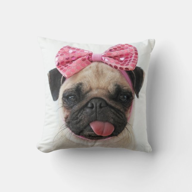 Almofada Pug com Arco rosa (Frente)