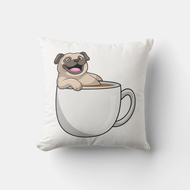 Almofada Pug com Xícara de Café (Frente)