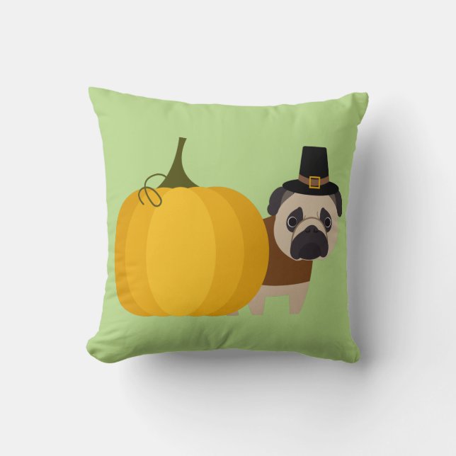 Almofada Pug da acção de graças do peregrino (Frente)