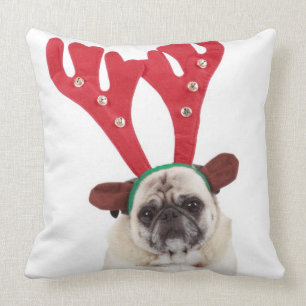 Almofada Pug de vista embaraçado que veste os Antlers da