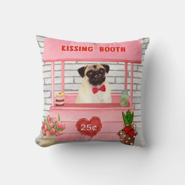 Almofada Pug Dia de os namorados Cachorro Beijando Booth (Frente)