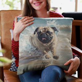 Almofada Pug Feliz na Praia personalizável