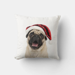 Almofada Pug Feliz Usando Chapéu Vermelho de Natal Brilhant
