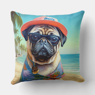 Almofada Pug na Praia, presente de verão para amante de cãe