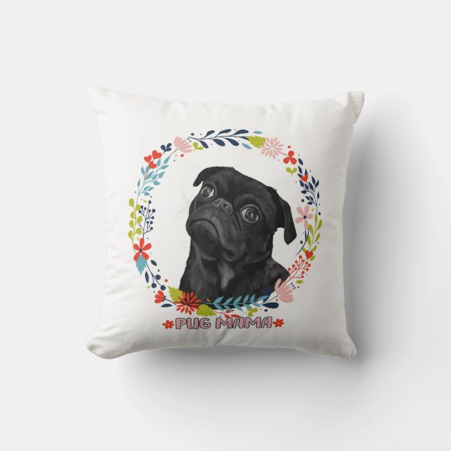 Almofada Pug preto bonito - Pug Mama (Frente)