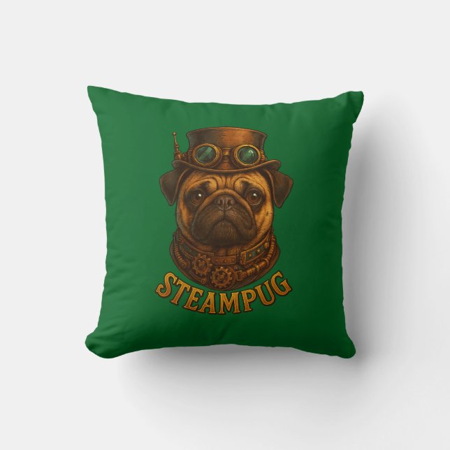 Almofada Pug Steampunk Arte de cachorro retrô vint (Frente)
