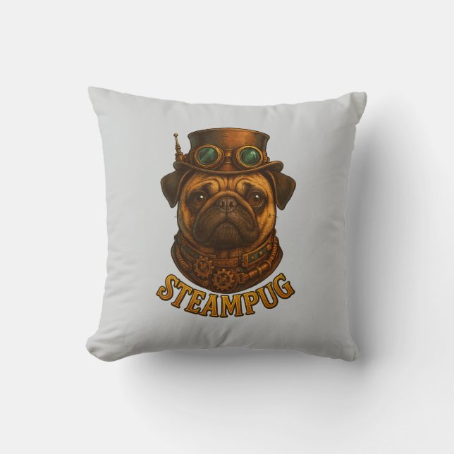 Almofada Pug Steampunk Arte de cachorro retrô vint (Frente)