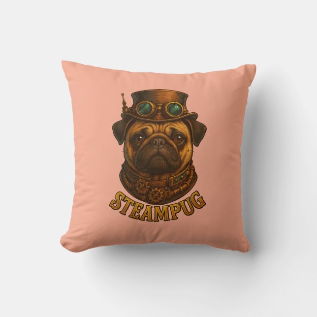 Almofada Pug Steampunk Arte de cachorro retrô vint (Frente)