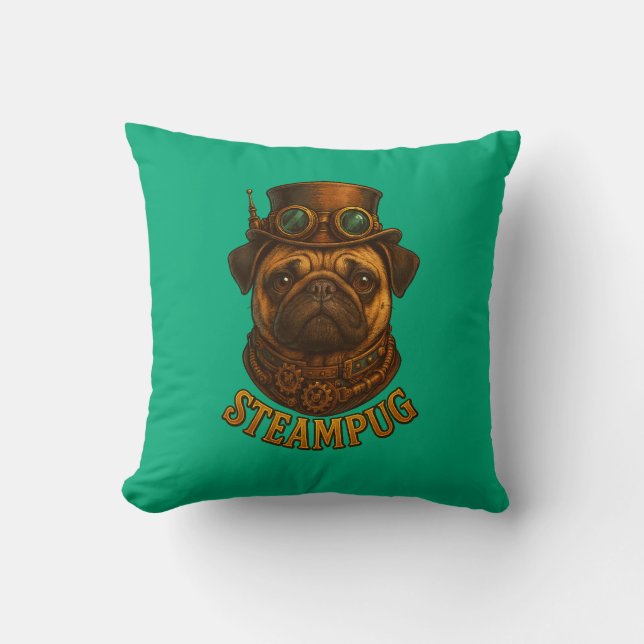 Almofada Pug Steampunk Cushion Vintage retro dog art  (Frente)