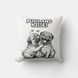 Almofada Pug Travesseiro com filhotes e beijos