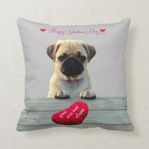 Almofada Pug Wishing Feliz dia de os namorados Heart traves